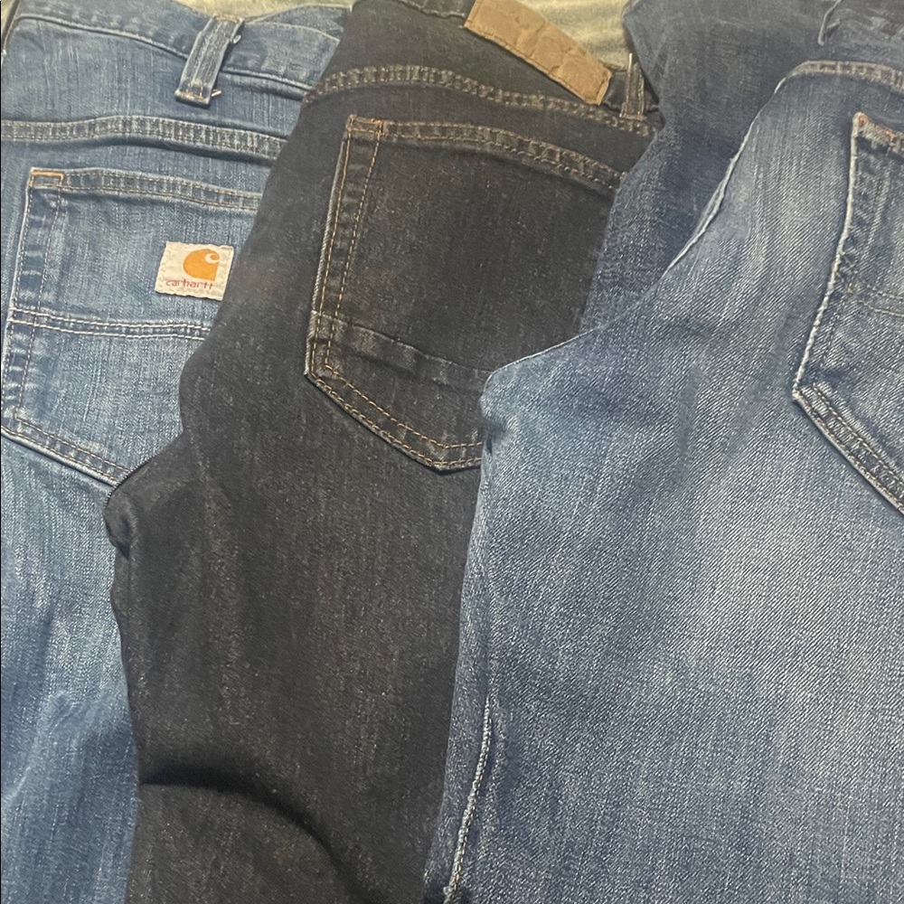 Carhartt Men's Dark and Light Blue Straight Jeans